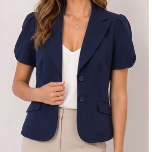 Giorgio Sant'Angelo Navy Short Sleeve Puff Shoulder Blazer Size 12 Vintage